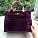 Replica Designer Hermes Kelly 32cm Shoulder Bag Croco Leather K32CO Purple VS07533