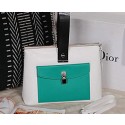 Replica Dior Pocket Tote Bag Original Leather D0328 White&Green VS01682