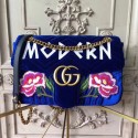 Replica Gucci GG Marmont Embroidered Velvet Bag Blue 443496 VS00162