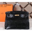 Replica Hermes Birkin 35CM Tote Bag Shiny Croco Leather H35C Black VS03508