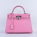 Replica Hermes Kelly 28cm Shoulder Bags Sakura Grainy Leather Silver VS05650