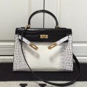 Replica Hermes Kelly 32 Tote Bag Black and White Croco Leather HBC12 VS03960