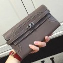 Replica Hermes Kelly Clutch Bag in Grey Swift Leather HK1210 VS09143