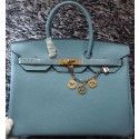 Replica High Quality Hermes Birkin 35CM Tote Bag Litchi Leather HB35GL Light Blue VS08870