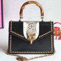 Replica Luxury Gucci Broche Glossy Leather Top Handle Bag Black 466434 VS06943