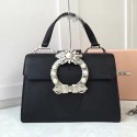 Replica Miu Miu Crystal Goat Leather Top Handle Bag Black 5BH1108 VS00551