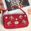Replica Miu Miu Crystal Nappa Leather Top Handle Bag Red 5BD417 VS04417