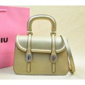 Replica miu miu Original Leather Tote Bag RN1068 Gold VS01999