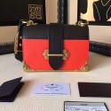 Replica Prada Cahier Calf Leather Shoulder Bag Red&Black 1BD045 VS06777