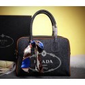Replica Prada Logo Printed Mudium Canvas Denim Tote Bags BN2922 Black VS00856