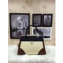 Replica Prada Saffiano Calfskin Leather Tote Bag 1008 in Cream with Black LSS VS08197