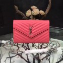 Replica Saint Laurent Red Grained Matelasse Leather Chain Wallet Y221220 VS09393