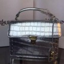 Replica SAINT LAURENT Structured Top Handle Bag Croco Leather YSL5569 Silver VS08560