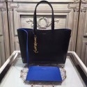Saint Laurent Calfskin Shopping Tote Bag Black with Blue interior 372091 VS07695