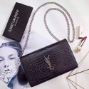 Saint Laurent Chain Wallet in Black Crocodile Embossed Leather 377829 VS06704