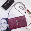 Saint Laurent Chain Wallet in Burgundy Crocodile Embossed Leather 377829 VS03538