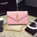 Saint Laurent Chain Wallet In Pink Grain De Poudre Textured Matelasse Leather 377828 VS01949