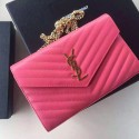 Saint Laurent Chain Wallet In Rose Grain De Poudre Textured Matelasse Leather 377828 VS00925