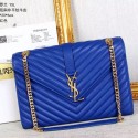 Saint Laurent Classic Large Monogram College Bag In Blue Matelasse Leather Y2590 VS00466