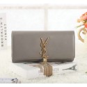 Saint Laurent Classic Monogramme Tassel Original Leather Clutch Y5485 Khaki VS07302