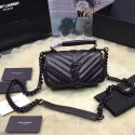 Saint Laurent College Chain Wallet in Black Matelasse Leather 201130 VS02393