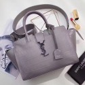 Saint Laurent Downtown Cabas Bag in Grey Crocodile Embossed Leather 436834 VS01284