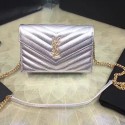 Saint Laurent Envelope Chain Wallet in Silver Grained Calfskin 201120 VS00177