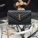 Saint Laurent Green Grained Matelasse Leather Chain Wallet Y221220 VS06470