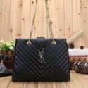 Saint Laurent Large Cabas Cannage Pattern Leather Bag Y26585 Black VS00835
