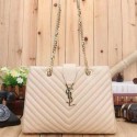 Saint Laurent Large Cabas Cannage Pattern Leather Bag Y26585 OffWhite VS06982