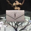 Saint Laurent Light Pink Grained Matelasse Leather Chain Wallet Y221220 VS06874