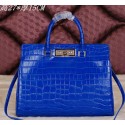 Saint Laurent Medium Trois Clous Croco Leather Tote Bag Y7118 Blue VS00682