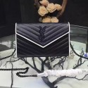 Saint Laurent Monogram Medium Grained Matelasse Leather Chain Wallet Black and Dove White Y121290 VS02480