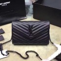 Saint Laurent Monogram Medium Grained Matelasse Leather Chain Wallet Black Y121290 VS07587