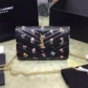 Saint Laurent Monogram New Prairie Flower Chain Wallet Calfskin Leather 377828 VS07501
