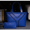 Saint Laurent Original Grainy Leather Tote Bag Y7138 Blue VS00660