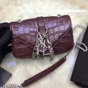 Saint Laurent Small Chain Purse in Burgundy Croco Leather 201140 VS07935