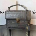 SAINT LAURENT Structured Top Handle Bag Croco Leather YSL5569 Grey VS03861