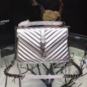 Saint Laurent Top Handle Bag in Silver Matelasse Leather 392738 VS09236