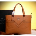 Sale 1:1 PRADA Grainy Calfskin Leather Business Briefcase 98888B Wheat VS01028