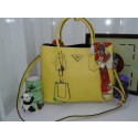 Sale 1:1 Prada Original Twin Saffiano Leather Cuir Tote BN2758 in Yellow with Gold Hardware JJ VS02058