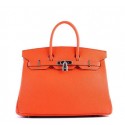 Sale 1:1 Replica Hermes Birkin 35CM Tote Bag Orange Grainy Leather H-35 Silver VS01262