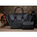 Top Celine Tie Nano Top Handle Bag Original Snake Leather C3052 Black VS02727
