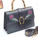 Top Gucci Dionysus Embroidered Leather Top Handle Bag Black 421999 VS06383