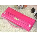 Top Hermes Kelly Clutch Bag Croco Leather K31 Rose VS00623