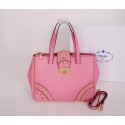 Top Prada Saffiano Leather Tote With Metal Studs Bag B2752M Pink VS05645