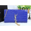 YSL Monogramme Cross-body Shoulder Bag Croco Leather Y311214 Blue VS07965