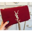 YSL Monogramme Cross-body Shoulder Bag Suede Leather 311218 Red VS01621
