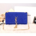 YSL Monogramme Cross-body Shoulder Bag Suede Leather Y311214 Blue VS01434