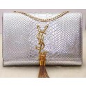 Yves Saint Laurent Monogramme Snake Leather Cross-body Bag Y32218 Silver VS07018
